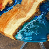 Custom Poplar Epoxy Resin Round Coffee Table Blue Waves CRT-24