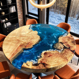 Custom Poplar Epoxy Resin Round Coffee Table Blue Waves CRT-23