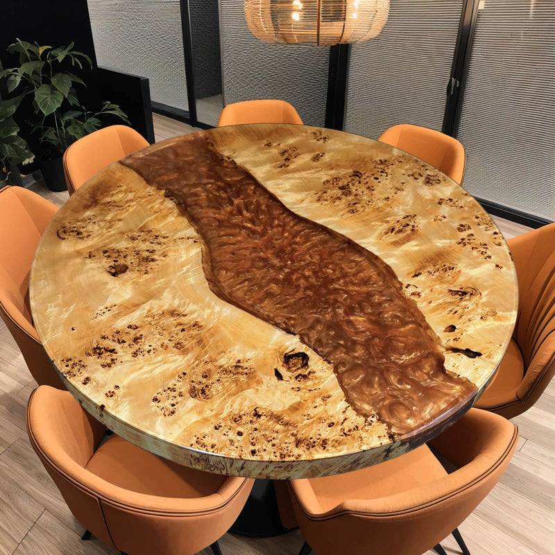 Custom Poplar Epoxy Resin Round Coffee Table Orange Resin CRT-22