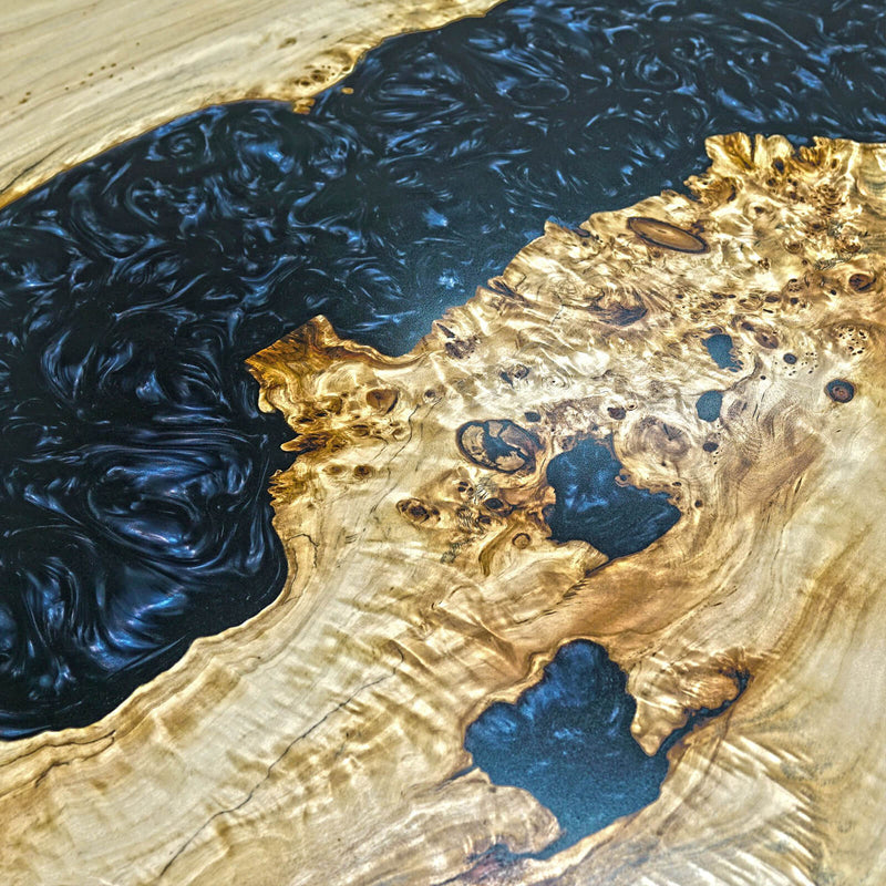 Custom Poplar Epoxy Resin Round Coffee Table Silver Resin CRT-21