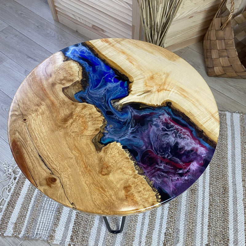 Custom Poplar Epoxy Resin Round Coffee Table Starry Resin CRT-20