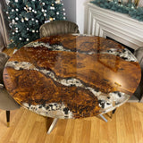 Custom Golden Camphor Epoxy Resin Round Coffee Table White Resin CRT-18