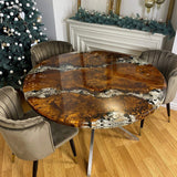 Custom Golden Camphor Epoxy Resin Round Coffee Table White Resin CRT-18