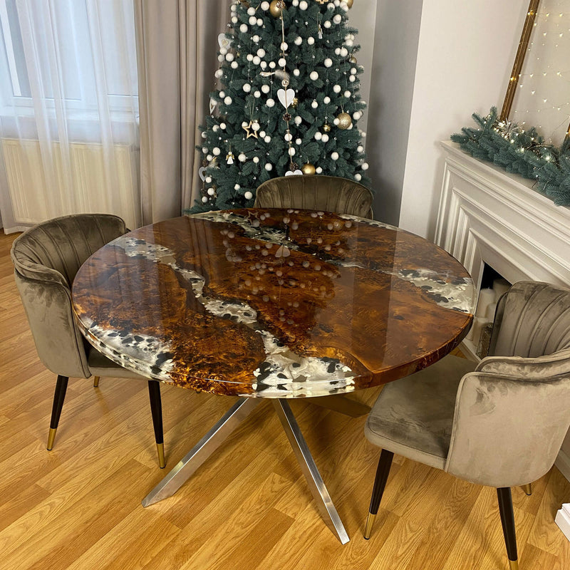 Custom Golden Camphor Epoxy Resin Round Coffee Table White Resin CRT-18