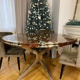 Custom Golden Camphor Epoxy Resin Round Coffee Table White Resin CRT-18