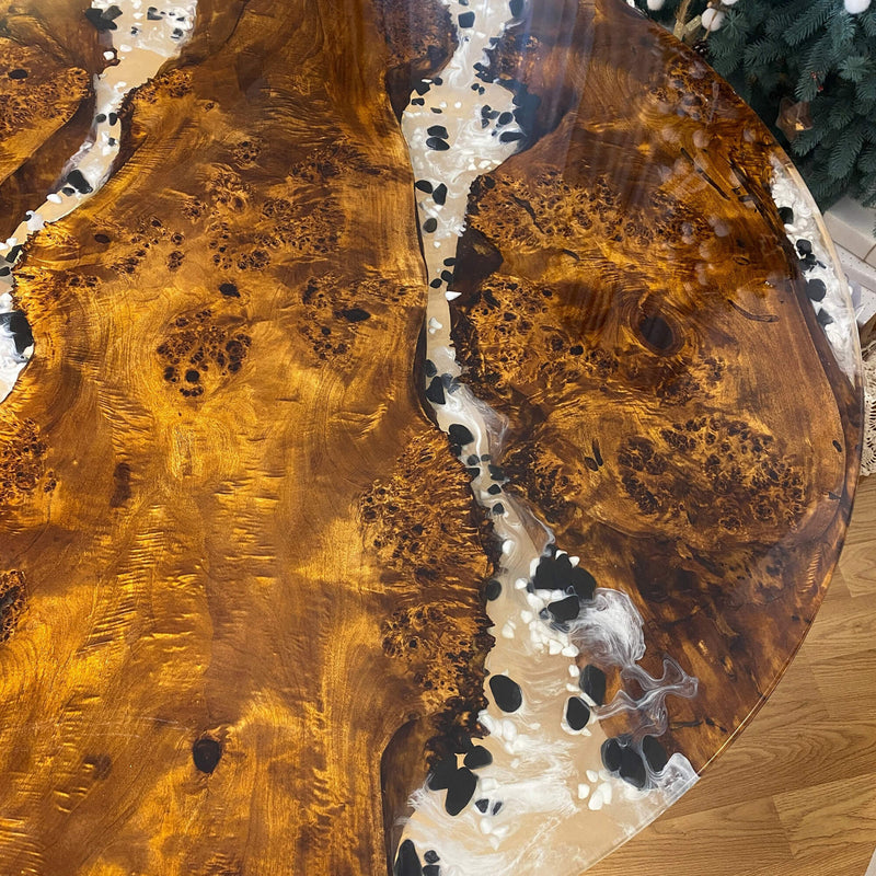 Custom Golden Camphor Epoxy Resin Round Coffee Table White Resin CRT-18