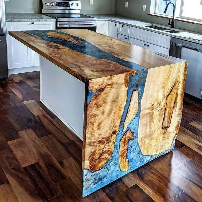 Custom Poplar Wood Epoxy River Straight Edge Epoxy Countertop PRT-02