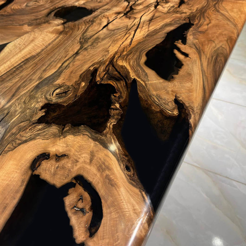 Custom Walnut Epoxy Resin River Table Black Resin WRT-07