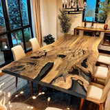 Custom Walnut Epoxy Resin River Table Black Resin WRT-07