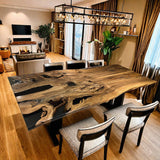 Custom Walnut Epoxy Resin River Table Black Resin WRT-07