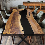 Custom Walnut Epoxy Resin River Table Black Resin WRT-15
