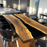 Custom Walnut Epoxy Resin River Table Black Resin WRT-14