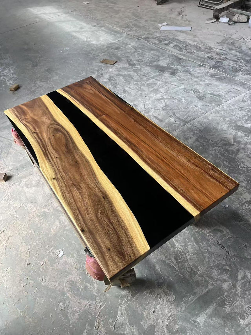 Custom Walnut Epoxy Resin River Table Black Resin WRT-14
