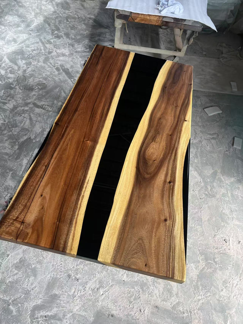 Custom Walnut Epoxy Resin River Table Black Resin WRT-14