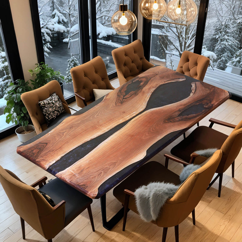Custom Walnut Epoxy Resin River Table Black Resin WRT-40