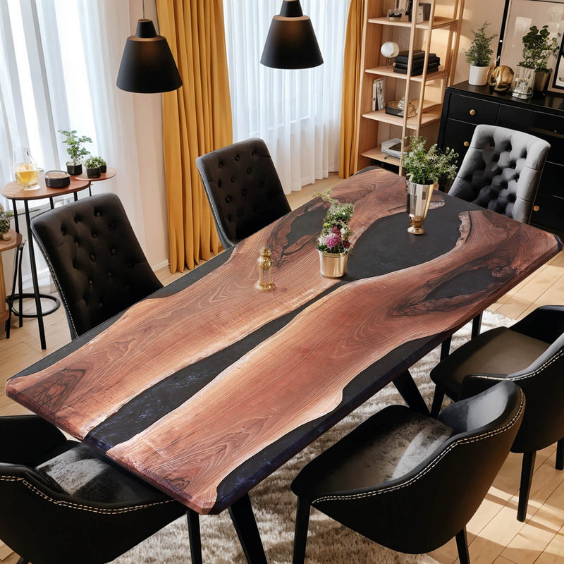Custom Walnut Epoxy Resin River Table Black Resin WRT-40