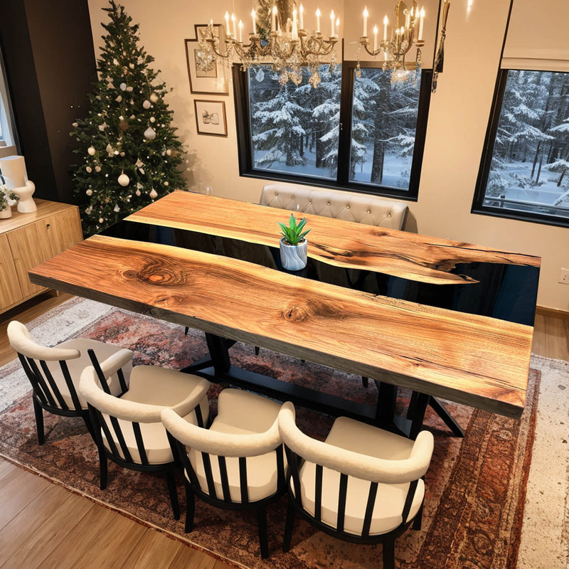 Custom Walnut Epoxy Resin River Table Black Resin WRT-05