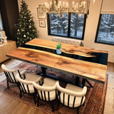 Custom Walnut Epoxy Resin River Table Black Resin WRT-05