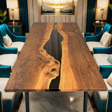 Custom Walnut Epoxy Resin River Table Black Resin WRT-13