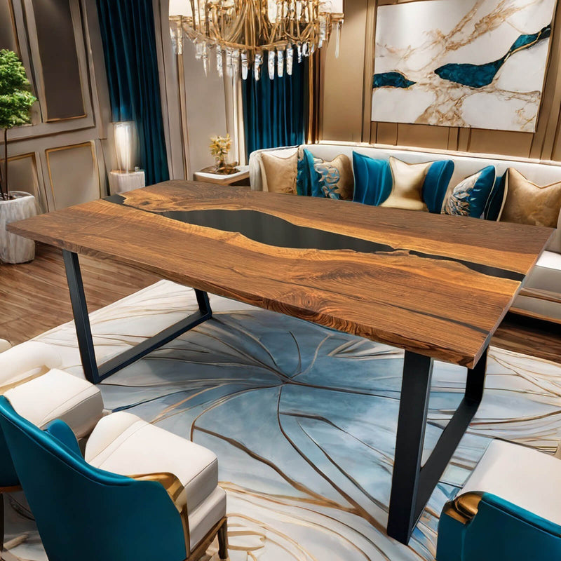 Custom Walnut Epoxy Resin River Table Black Resin WRT-13