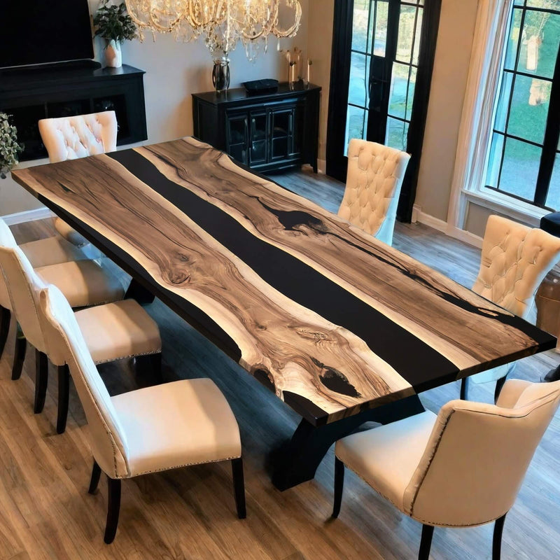 Custom Walnut Epoxy Resin River Table Black Resin WRT-12