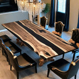 Custom Walnut Epoxy Resin River Table Black Resin WRT-12