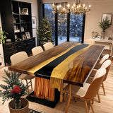 Custom Walnut Epoxy Resin River Table Black Resin WRT-04