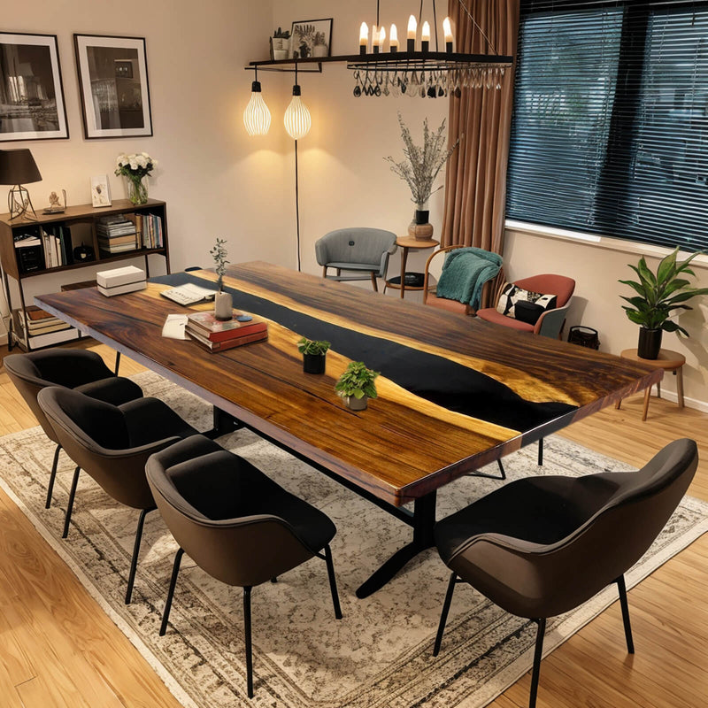 Custom Walnut Epoxy Resin River Table Black Resin WRT-04