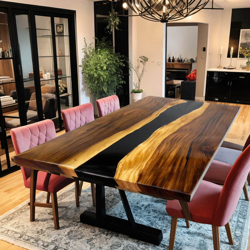 Custom Walnut Epoxy Resin River Table Black Resin WRT-04