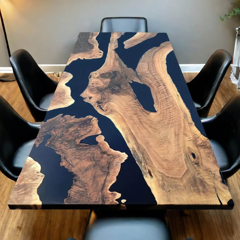Custom Walnut Epoxy Resin River Table Black Resin WRT-10