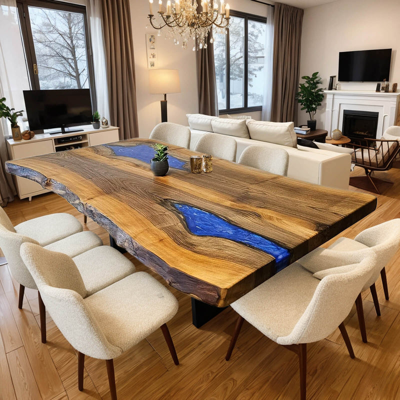 Custom Walnut Epoxy Resin River Table Blue Resin WRT-01