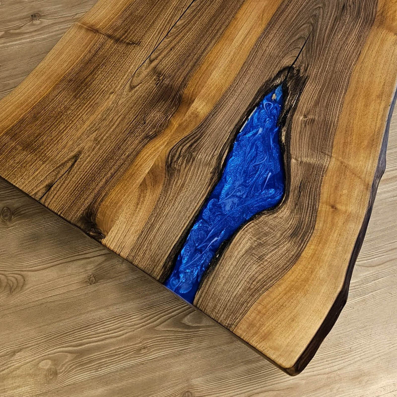 Custom Walnut Epoxy Resin River Table Blue Resin WRT-01