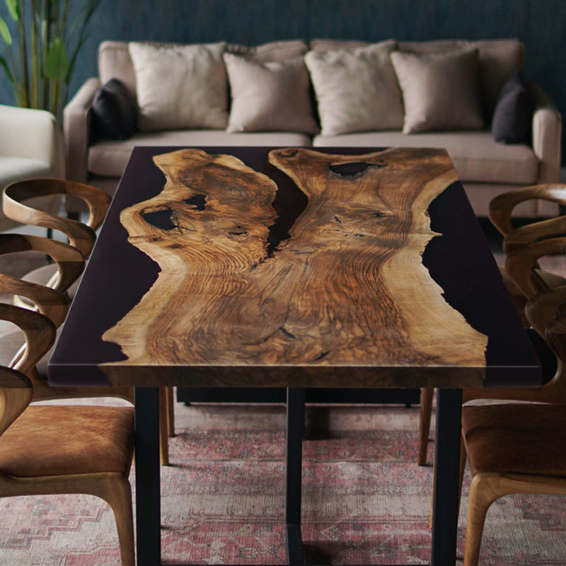 Custom Walnut Epoxy Resin River Table Black Resin WRT-09
