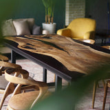 Custom Walnut Epoxy Resin River Table Black Resin WRT-09