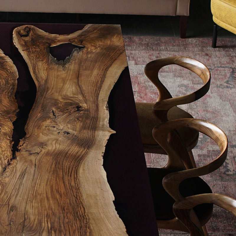 Custom Walnut Epoxy Resin River Table Black Resin WRT-09