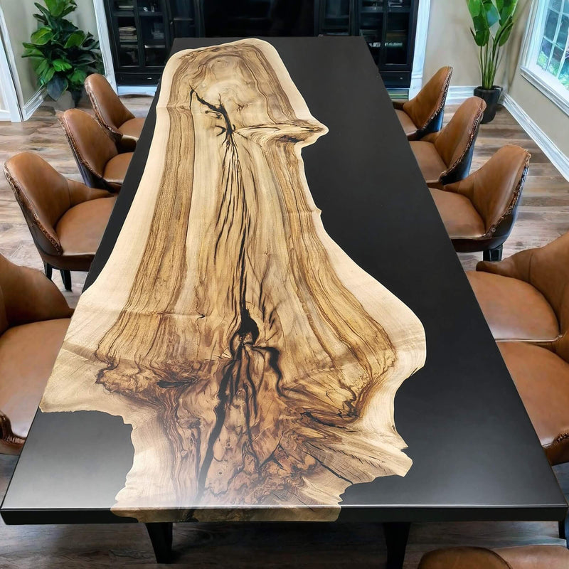 Custom Walnut Epoxy Resin River Table Black Resin WRT-08