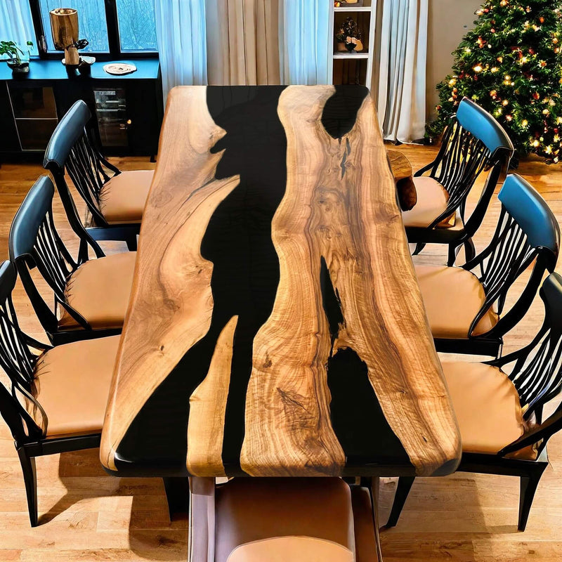 Custom Walnut Epoxy Resin River Table Black Resin WRT-06