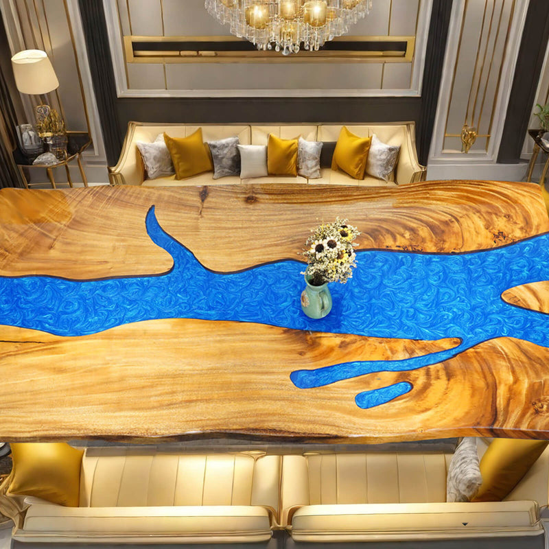 Custom Walnut Epoxy Resin River Table Ocean Blue Resin WRT-18