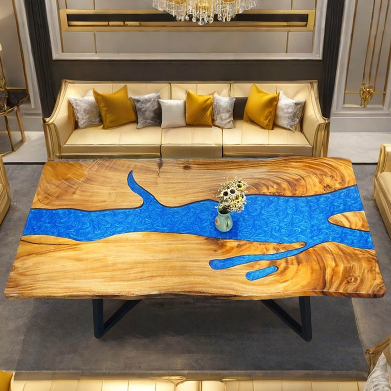 Custom Walnut Epoxy Resin River Table Ocean Blue Resin WRT-18