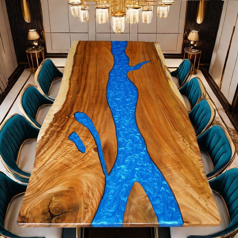 Custom Walnut Epoxy Resin River Table Ocean Blue Resin WRT-18