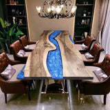 Custom Walnut Epoxy Resin River Table Blue Pearl WRT-55