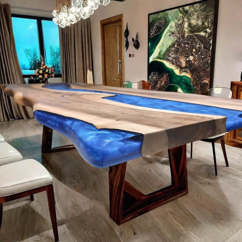 Custom Walnut Epoxy Resin River Table Blue Pearl WRT-55
