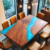 Custom Walnut Epoxy Resin River Table Blue Resin WRT-34
