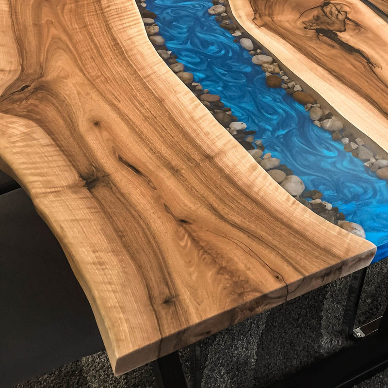 Custom Walnut Epoxy Resin River Table Blue Resin WRT-46