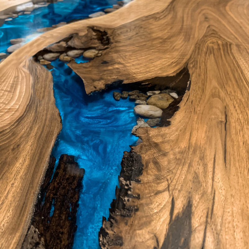 Custom Walnut Epoxy Resin River Table Blue Resin WRT-46