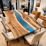 Custom Walnut Epoxy Resin River Table Blue Resin WRT-46