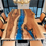Custom Walnut Epoxy Resin River Table Blue Resin WRT-46