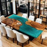 Custom Walnut Epoxy Resin River Table Blue Resin WRT-26