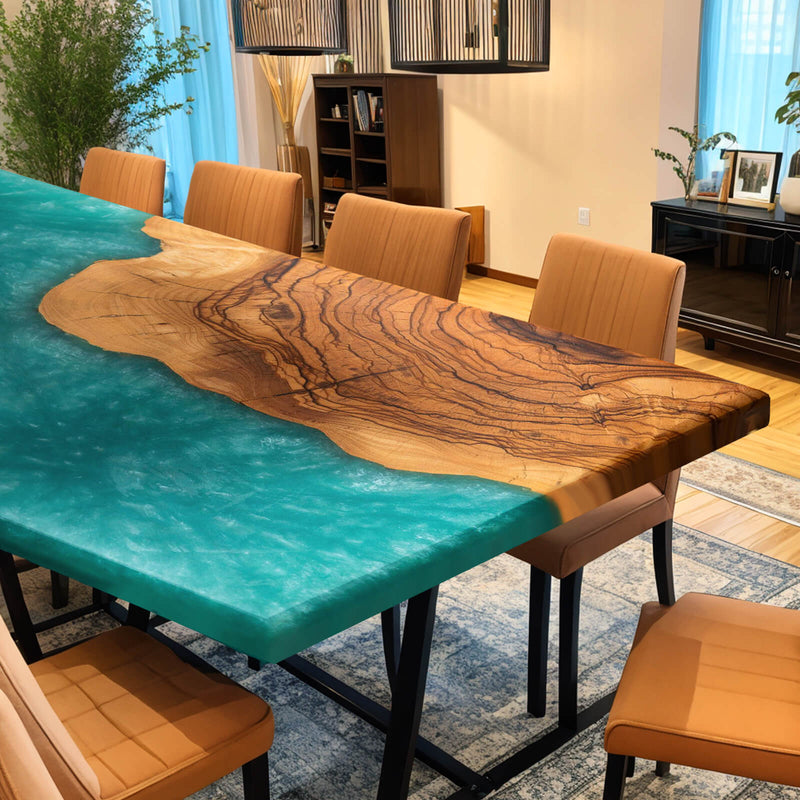 Custom Walnut Epoxy Resin River Table Blue Resin WRT-26