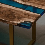 Custom Walnut Epoxy Resin River Table Blue Resin WRT-17